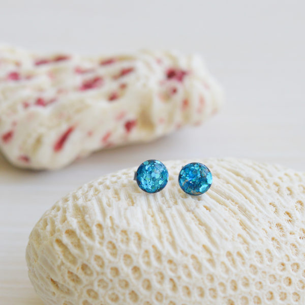 Glitter Blue handmade ear studs