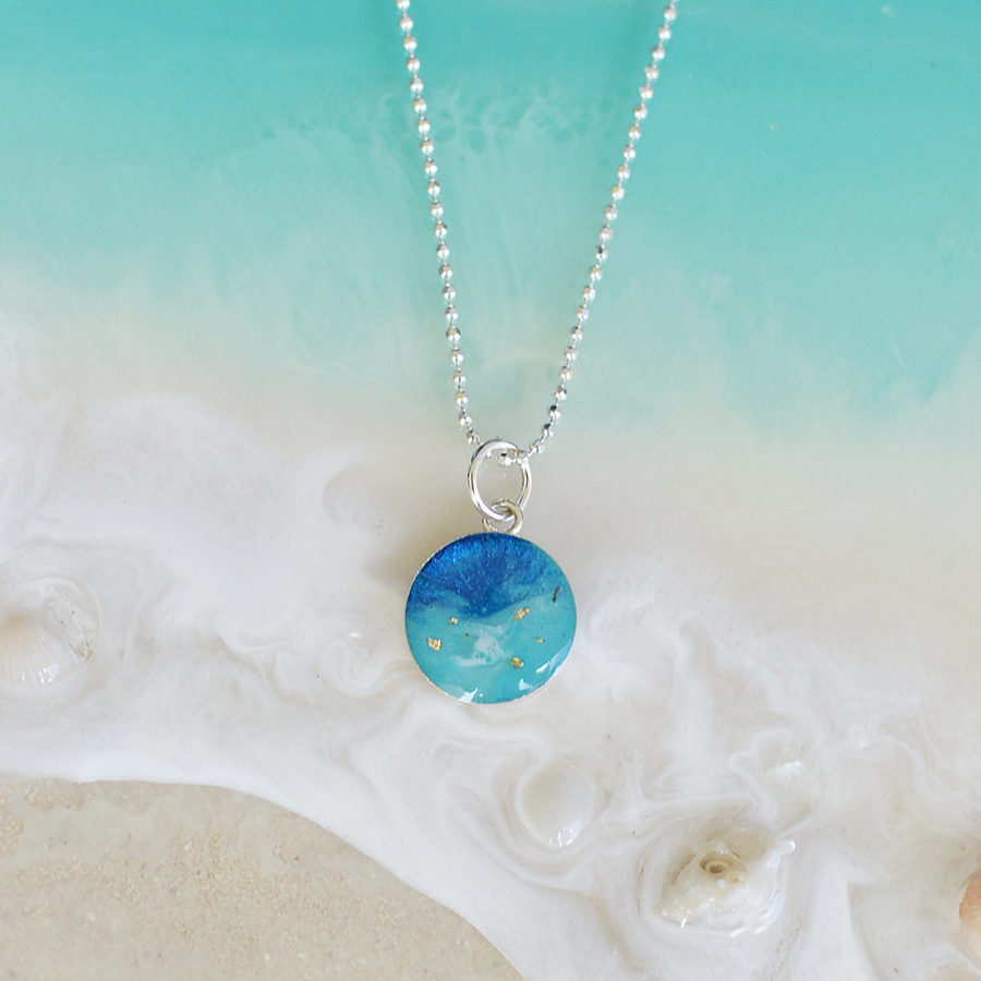 Handmade Ocean Blues Necklace pendant with Sterling Silver Chain