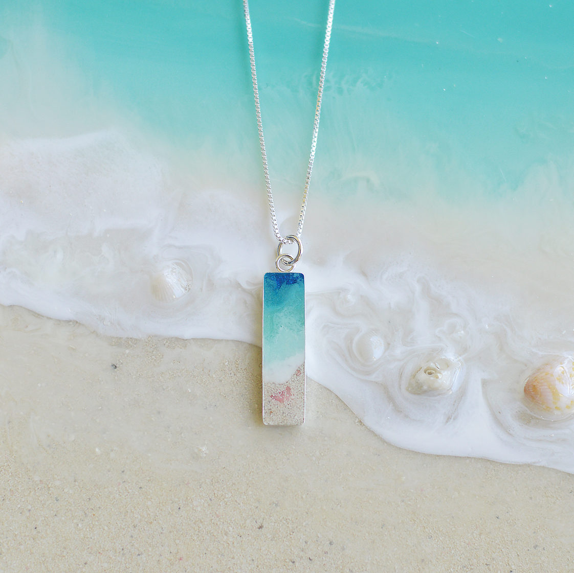 Handmade Sand & Sea Bar Necklace with Sterling Silver